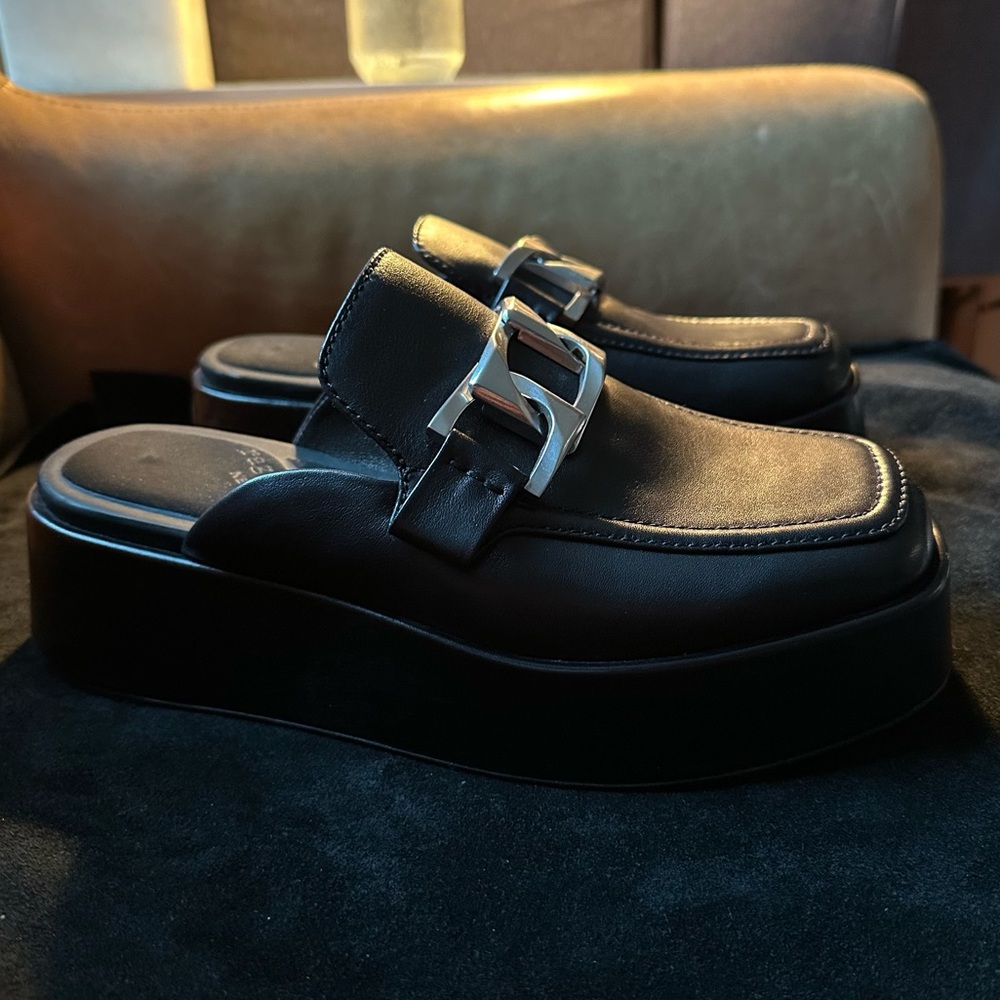 Rag & Bone Logan leather silver chain loafer mule slide platform flatform size 9